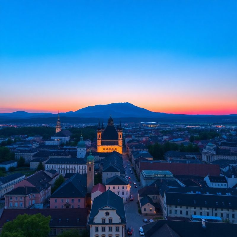 Liberec za soumraku s horou Ještěd
